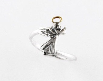 Praying Angel Sterling Silver Ring with 14k Gold Halo