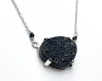 Black Druzy Sterling Silver Necklace