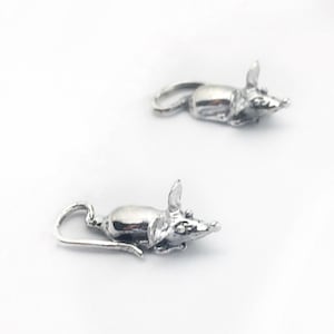 Curious Rat Sterling Silver Stud Earrings Pair, Rat Studs, Mouse Studs, Animal Jewelry, Sterling Silver Animal Earrings, Mouse Stud Earrings