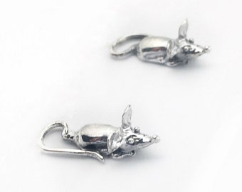 Curious Rat Sterling Silver Stud Earrings Pair, Rat Studs, Mouse Studs, Animal Jewelry, Sterling Silver Animal Earrings, Mouse Stud Earrings