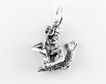 Sterling Silver Poseidon Charm: King Neptune Trident Pendant