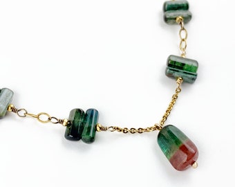 Watermelon Tourmaline 14k Gold Filled Necklace, Tourmaline Necklace, Tourmaline Gold Chain Necklace, One of a Kind Necklace