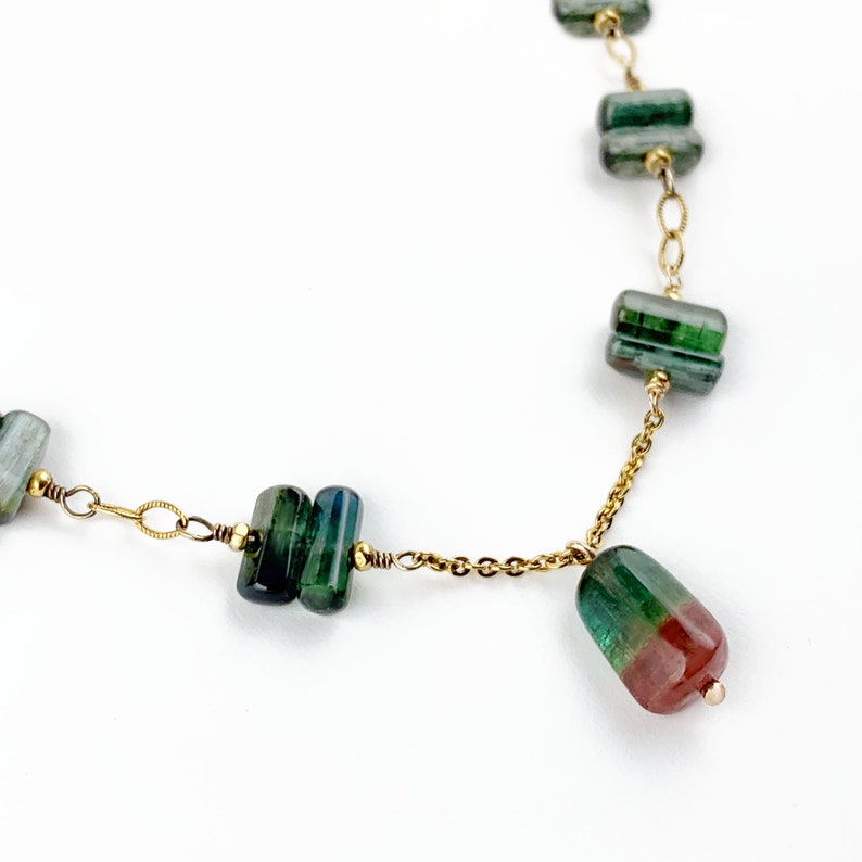 Watermelon Tourmaline 14k Gold Filled Necklace, Tourmaline Necklace, Tourmaline Gold Chain Necklace, One of a Kind Necklace image 1