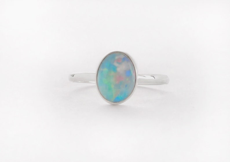 Large Australian Opal Ring in Sterling Silver, Simple Round Oval Opal Ring, Sterling Silver Opal Ring, Ethically Mined Opal, Custom Opal image 5