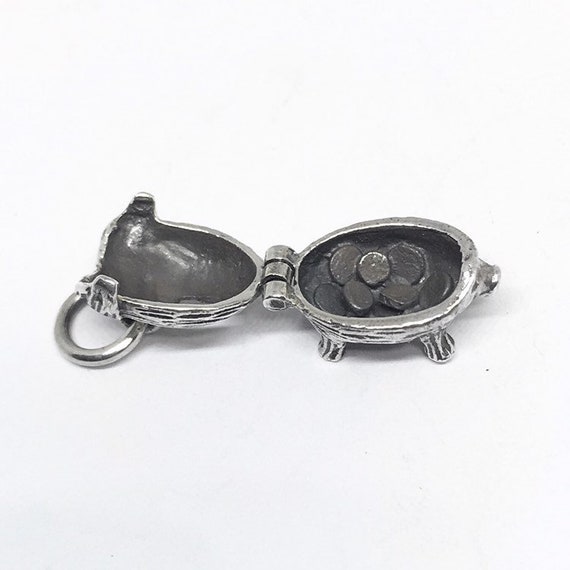 Piggy Bank Charm Sterling Silver, Secret Compartm… - image 5