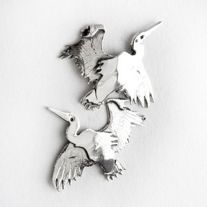 Heron Post Earrings in Sterling Silver, Heron Stud Earrings, Bird Earrings, Flying Crane Earrings, Silver Stud Earrings