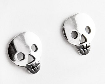 Smiling Skull Sterling Silver Stud Earrings