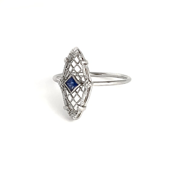 Antique Victorian Sapphire 14k White Gold Ring, V… - image 2