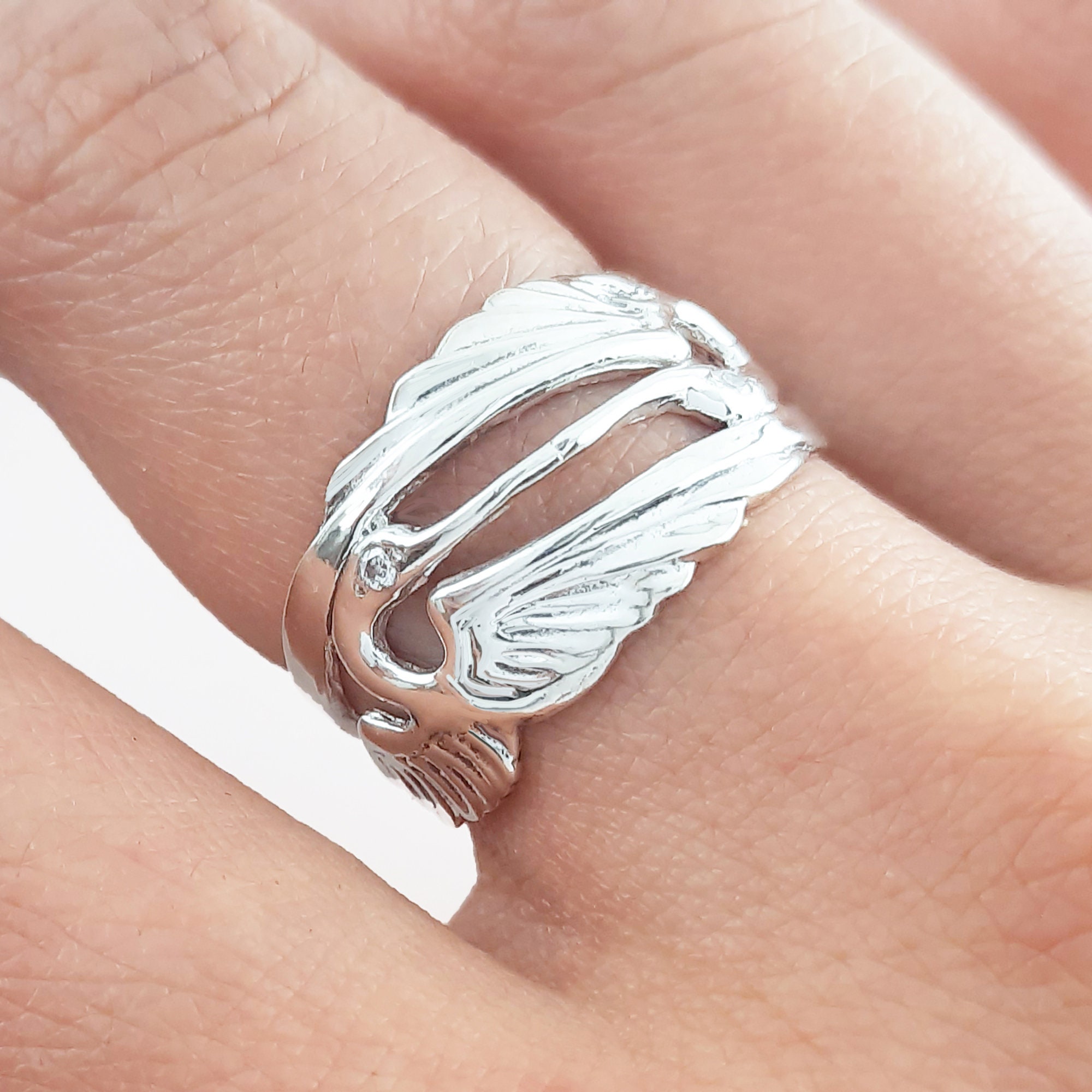 スターリングシルバーのダブルヘロンリング：アールヌーボー