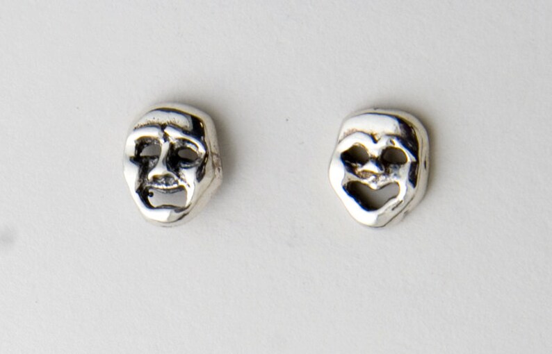 Comedy and Tragedy Sterling Silver Small Stud Earrings, Theatre Stud Earrings, Opera Drama Stud Earrings, Comedy and Tragedy Mask Studs image 2