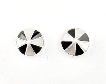 Little Black and White Inlay Stud Earrings in Sterling Silver, Black Onyx and Mother of Pearl