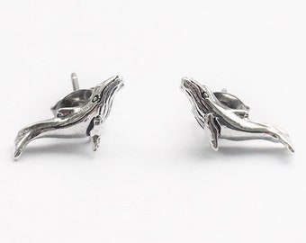 Small Blue Whale Sterling Silver Stud Post Earrings