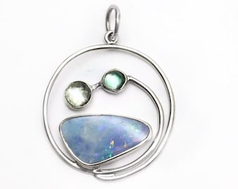 Miro Opal and Aquamarine Sterling Silver Pendant