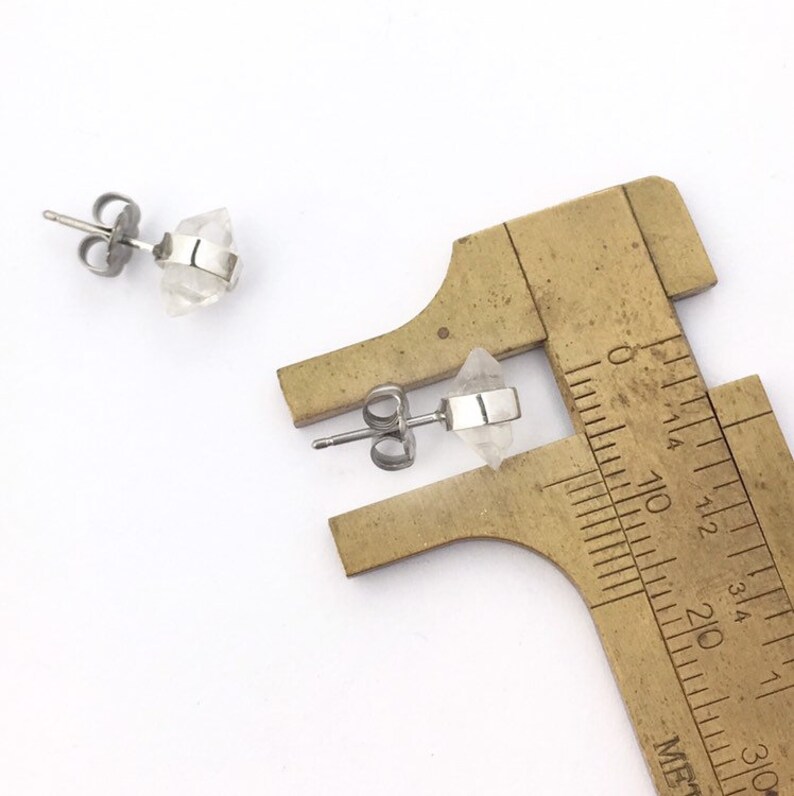 Herkimer Diamond Timy Stud Earrings in Sterling Silver, Raw Herkimer Quartz Earrings image 5