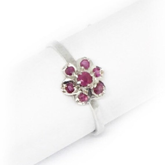 Ruby Flower Sterling Silver Ring, July Birthstone… - image 3