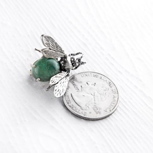 Don't Bug Me Turquoise Brooch, Sterling Silver Bee Brooch, Natural Turquoise Bee Pin, Bumblebee Sterling Silver Brooch, Gemstone Honeybee image 2