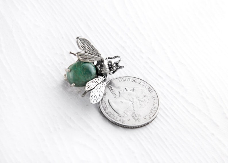 Don't Bug Me Turquoise Brooch, Sterling Silver Bee Brooch, Natural Turquoise Bee Pin, Bumblebee Sterling Silver Brooch, Gemstone Honeybee image 2