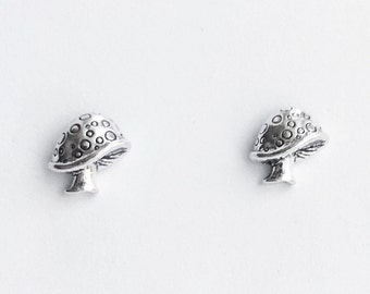 Small Fairy Mushroom Sterling Silver Stud Earrings, Mini Mushroom Stud Earrings in Sterling Silver, Mini Fairy Mushroom Silver Post Studs