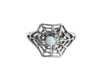 Opal Spider Ring in Sterling Silver, Spider Ring, Sterling Silver Spider Web Ring, Natural Opal, Antique Style Ring, Vintage Spider Ring