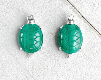 Green Malachite Turtle Sterling Silver Stud Earrings, Tiny Turtle Post Earrings, Silver Studs