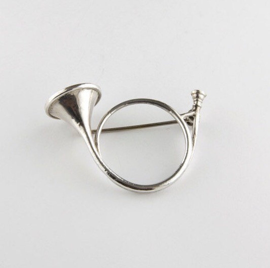 French Horn Bugle Sterling Silver Brooch Etsy