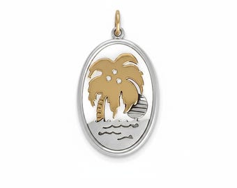 14K Gold Palm Tree Charm with Diamond Coconuts, Sterling Silver and Gold Pendant, Diamond Charm, Beach Charm, Cocoanut Tree Pendant