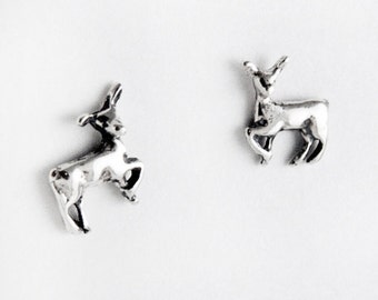 Darling Tiny Deer Sterling Silver Post Earrings, Little Deer Post Stud Earrings, Small Deer Post Earrings in Sterling Silver