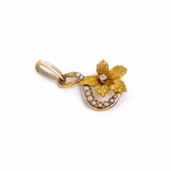 Antique Victorian 10k Gold and Flower Diamond Pen… - image 2
