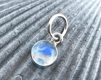 Sterling Silver Rainbow Moonstone Charm: Small Round Pendant