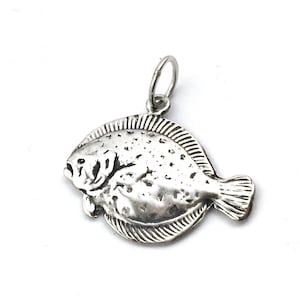 Flounder Sterling Silver Charm Pendant, Silver Fish Charm