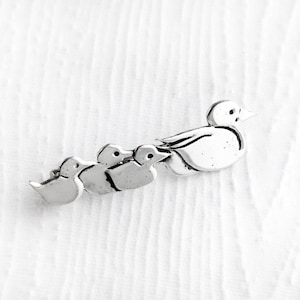 Entenfamilie 925 Silber Pin Brosche