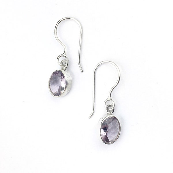 Faceted Rose de France Amethyst Earrings in Sterling Silver, Lavender Amethyst Earrings