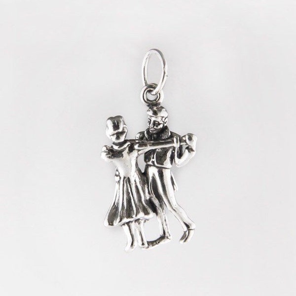 Waltzing Couple Sterling Silver Charm, Ballroom Dancing Pendant, Folk Dance