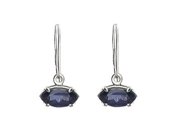 Pendientes de iolita azul en plata de ley, pendientes azules de piedra preciosa natural de iolita, pendientes de ojo de iolita, pendientes de plata de ley