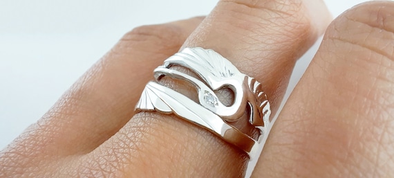 スターリングシルバーのダブルヘロンリング：アールヌーボー