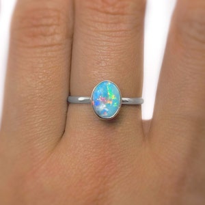 Large Australian Opal Ring in Sterling Silver, Simple Round Oval Opal Ring, Sterling Silver Opal Ring, Ethically Mined Opal, Custom Opal image 6