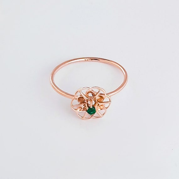 Antique Mandala Emerald 10K Gold Ring, Victorian … - image 5