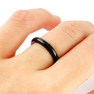 Black Onyx Stone Band, Black Onyx Ring, Stone Stacking Ring, Solid Stone Ring, Black Gemstone Ring, Carved Stone Band, Natural Stone Ring