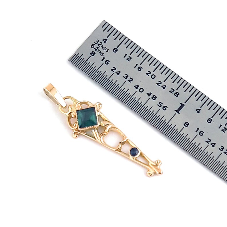 Victorian 10K Gold Pendant: Green Tourmaline & Sapphire Antique Charm image 10