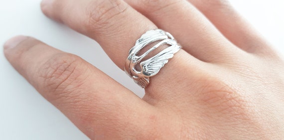 スターリングシルバーのダブルヘロンリング：アールヌーボー