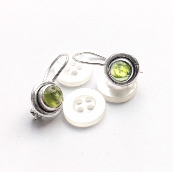 Peridot Dot Sterling Silver Earrings, Simple Peri… - image 5