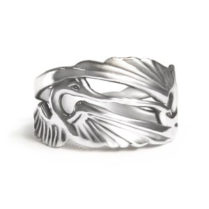 Sterling Silver Double Heron Infinity Ring, Heron Ring, Art Nouveau Ring, Silver Crane Ring, Blue Heron Ring, Wide Band Ring