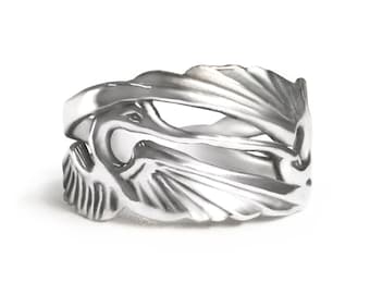Sterling Silver Double Heron Infinity Ring, Heron Ring, Art Nouveau Ring, Silver Crane Ring, Blue Heron Ring, Wide Band Ring