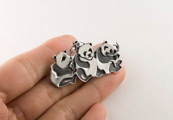 3 Little Pandas Sterling Silver Pin - image 3