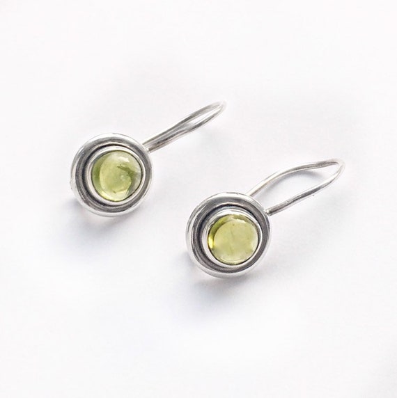 Peridot Dot Sterling Silver Earrings, Simple Perid