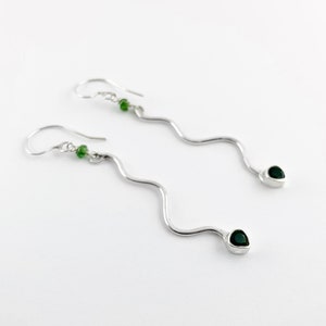 Green Tourmaline Snake Earrings in Sterling Silver, Tourmaline Snake Earrings in Sterling Silver, Gemstone Slithering Snake Earrings