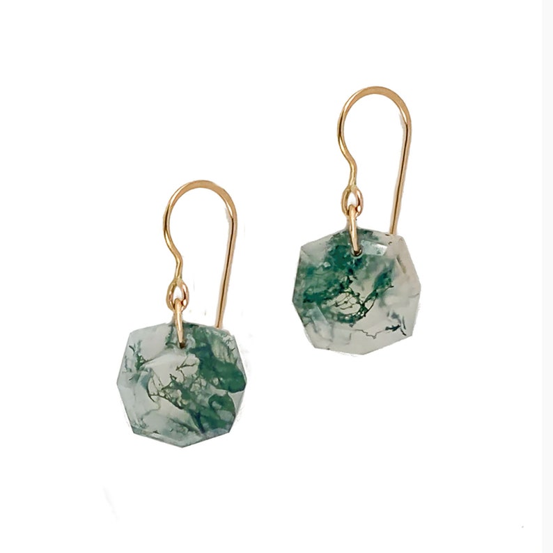Vintage Style Green Moss Agate Earrings in 14k Gold Filled, Victorian Earrings, Faceted Green Moss Agate Earrings, Gold Earrings, Moss Agate image 1