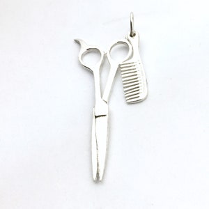 Scissors and Comb Sterling Silver Charm , Vintage Movable Charm, Articulated Moving Scissors Charm , Hair Stylist Charm Pendant