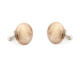 Handmade Indian Head Penny Cufflinks: Antique Copper Coin & Sterling Silver