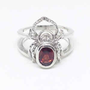 Faceted Garnet Spider Ring in Sterling Silver - January Birthstone